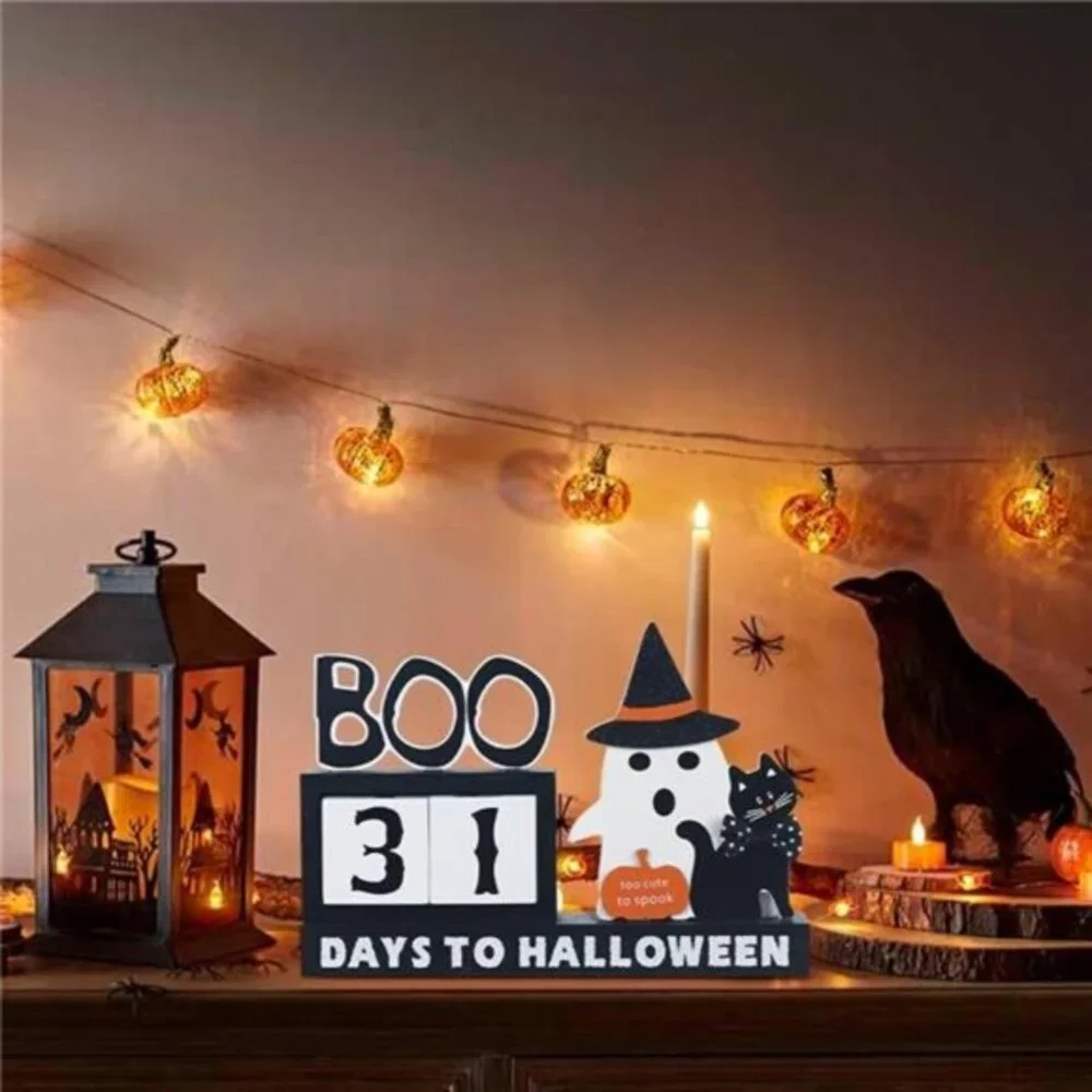 Wood Halloween‎ Countdown Calendar with Ghost Ornaments & Boo Sign, Room Decor
